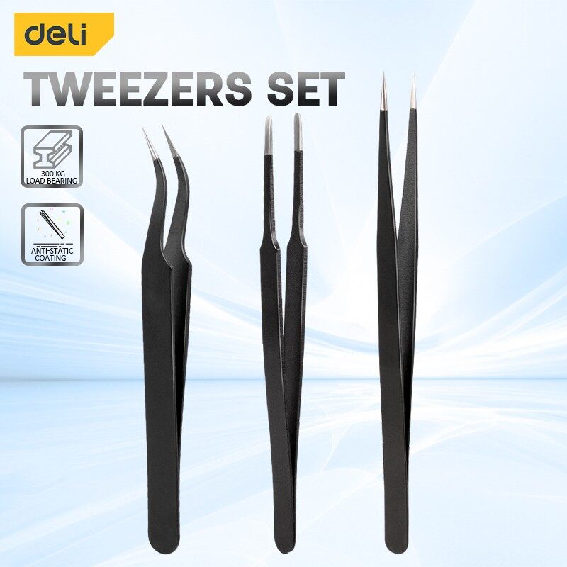 Model Kit Tweezers - Deli 3 adet cımbız seti elektronik